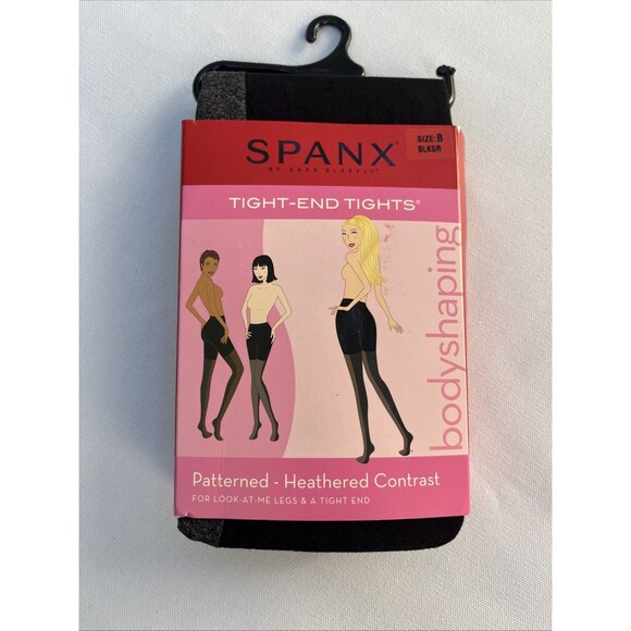 SPANX Tight-End Contrast Tights Black/Heathered Grey Size B Shaping Tights - Picture 1 of 5